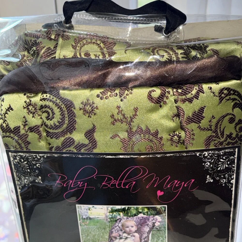 New Baby Bella Maya TODDLER CAR SEAT COVER Green Brown Jacquard Tapestry Satin